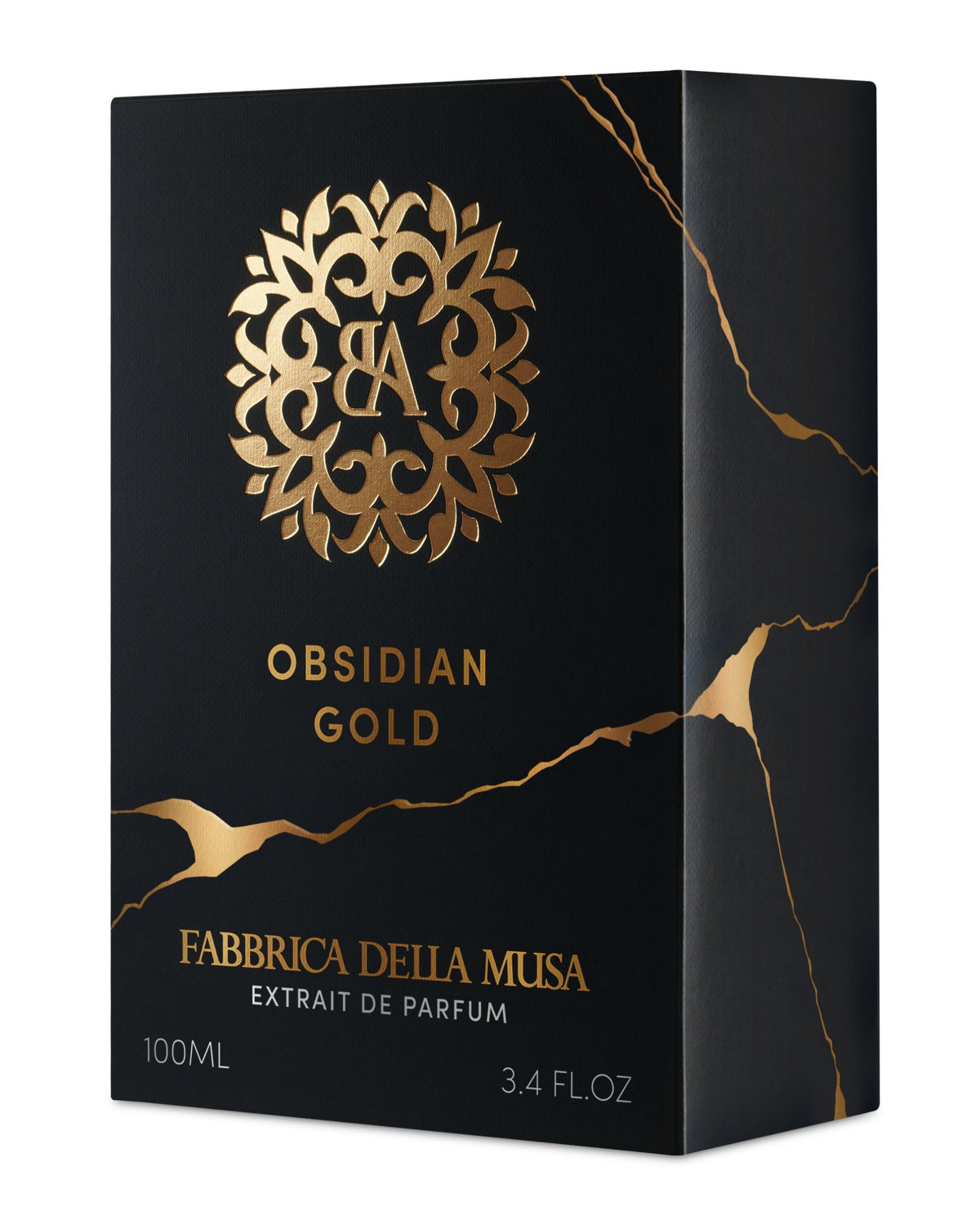 Obsidian Gold 100ml presentation box in black with gold kintsugi detailing